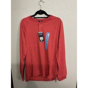 Gap Men's Long Sleeve Henley Size Large Mineral Red NWT